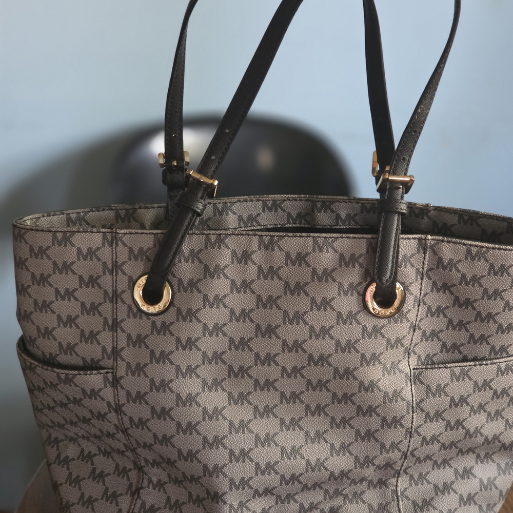 Michael Kors Gray MK Logo Tote with Black Straps
